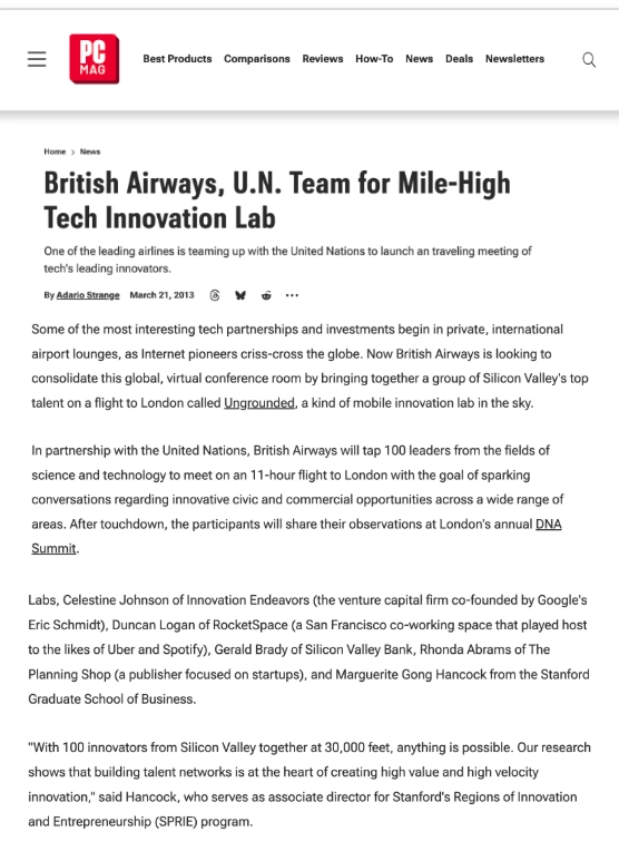 PC Mag: British Airways, U.N. Team for Mile-High Tech Innovation Lab