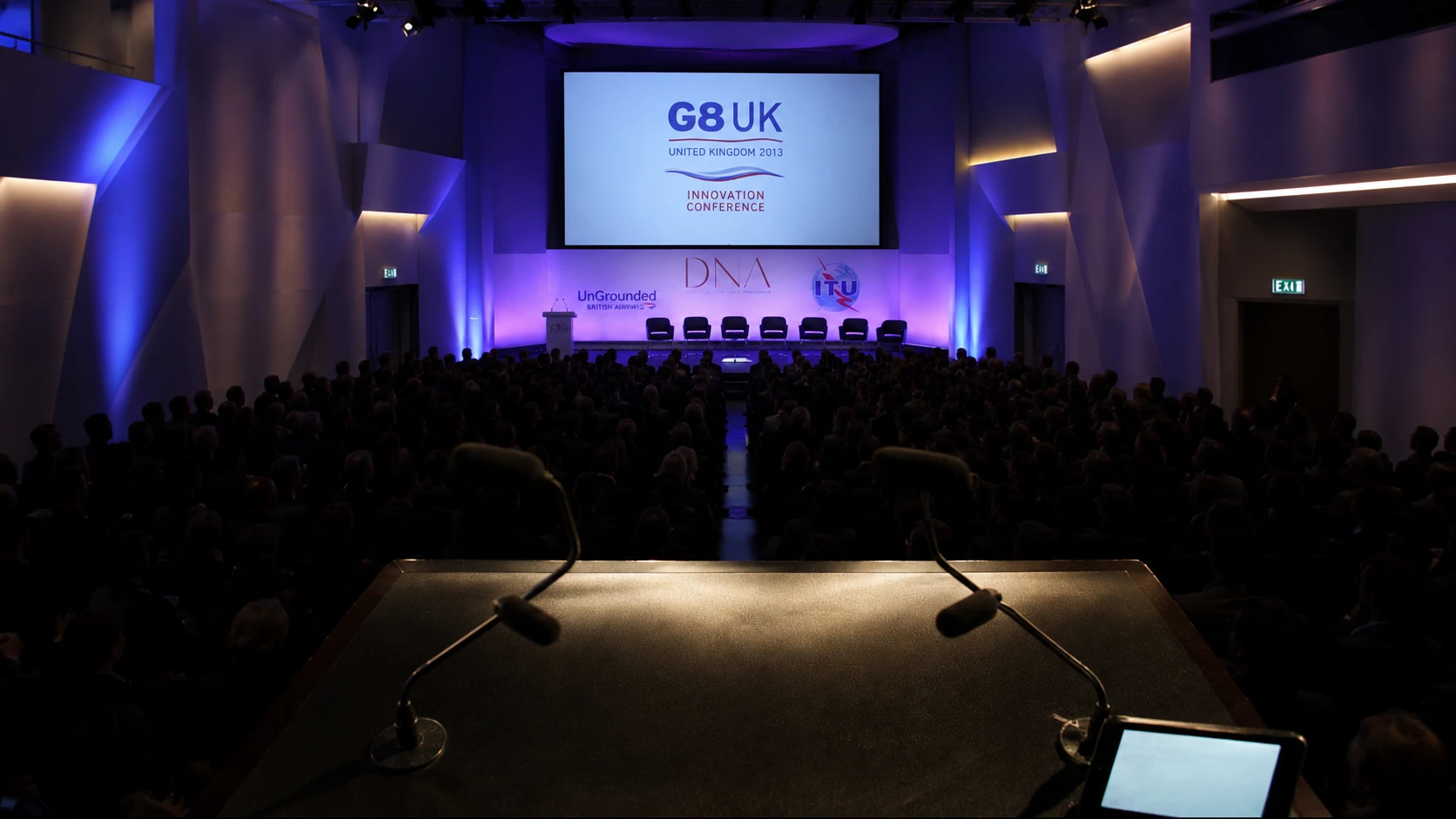The G8 UK 2013 Innovation Conference hall &mdash; the Ungrounded teams about to present.