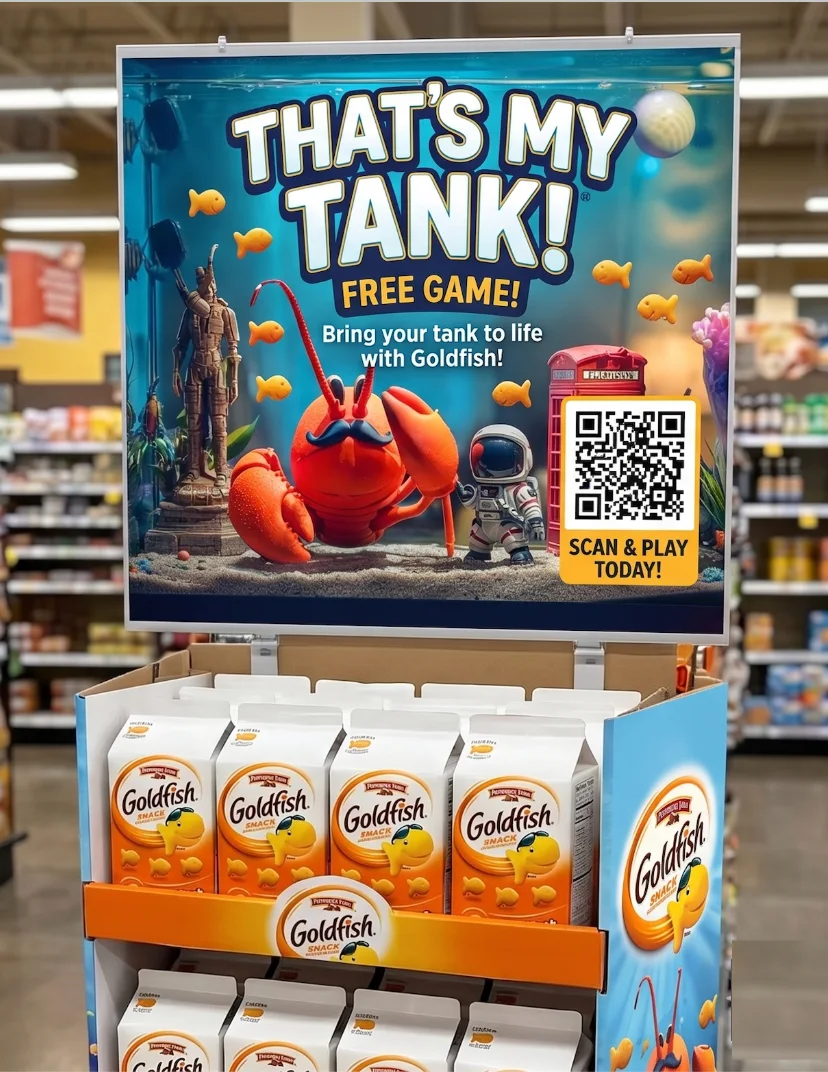That&rsquo;s My Tank! in-store display with QR code