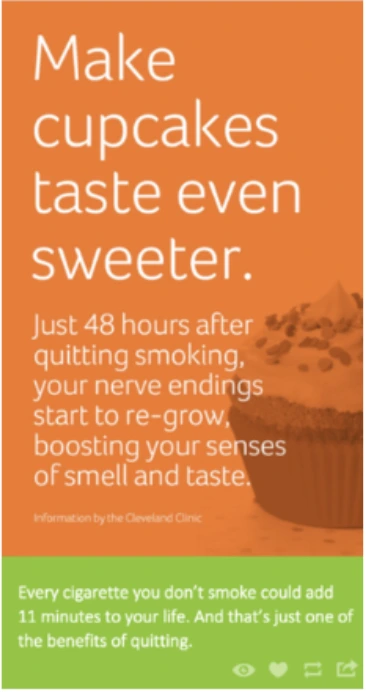 Tumblr post: Make cupcakes taste even sweeter. Just 48 hours after quitting smoking, your nerve endings start to re-grow.
