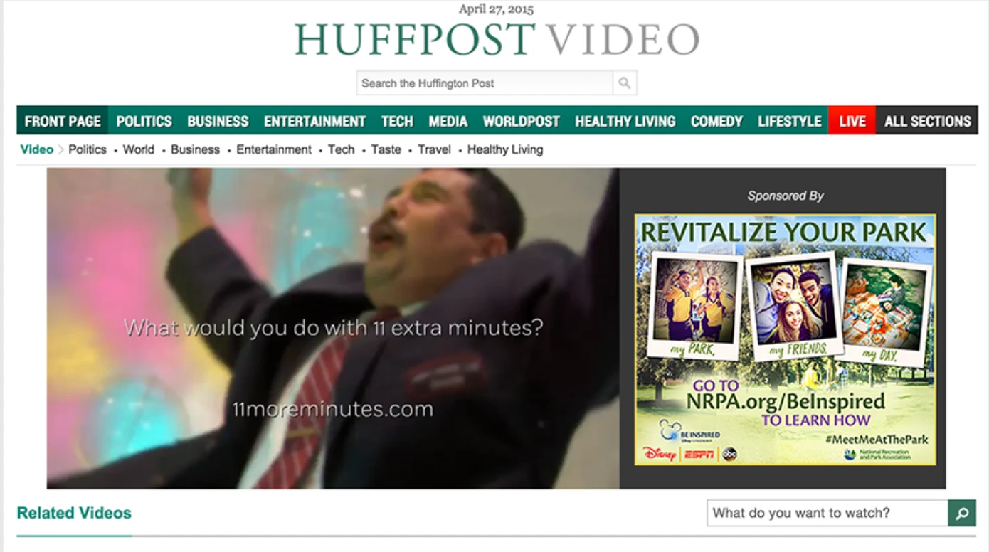 HuffPost Video page featuring the 11 Initiative segment