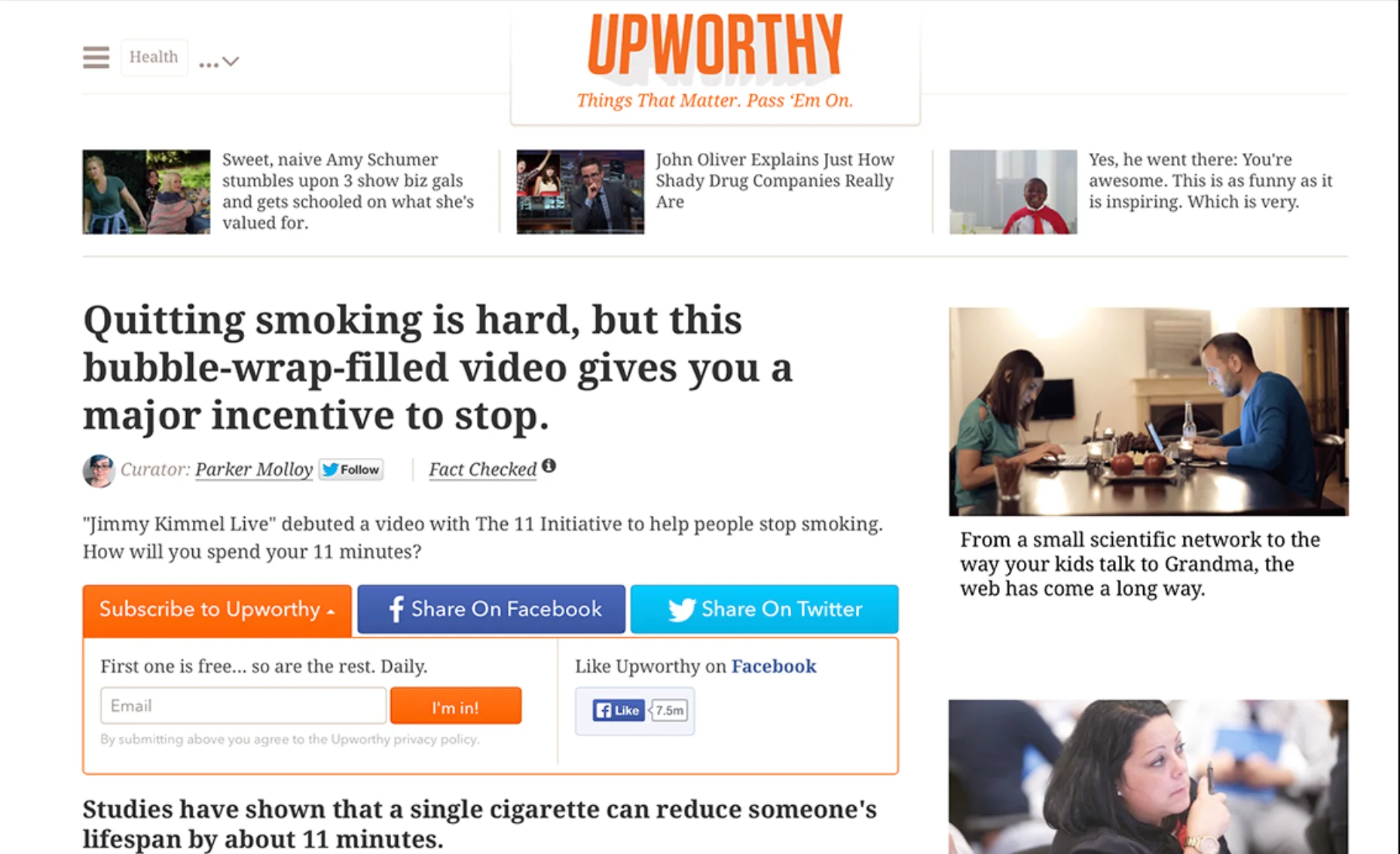 Upworthy article about the 11 Initiative