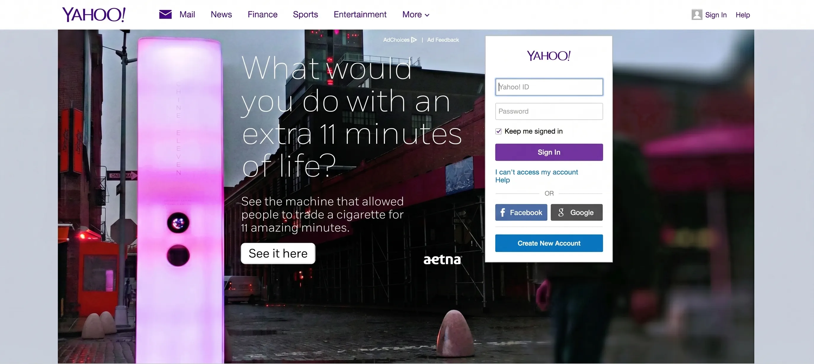 Yahoo homepage takeover featuring the 11 Initiative