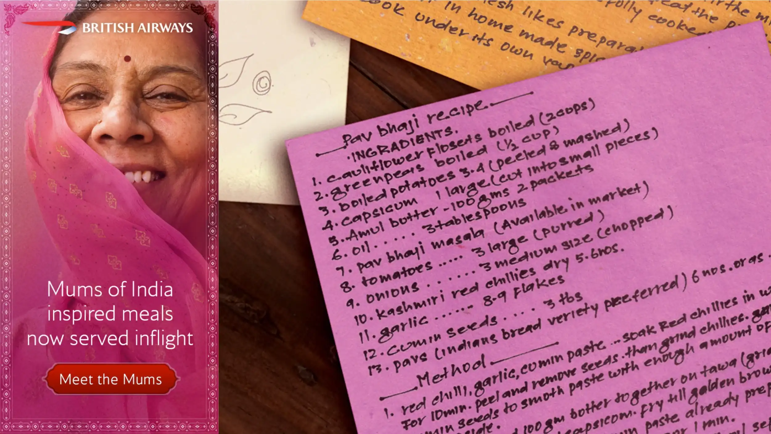 A handwritten Pav Bhaji recipe from one of the Mums